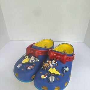 CROCS Blue Sandals with Red Bow and Snow White Character Design